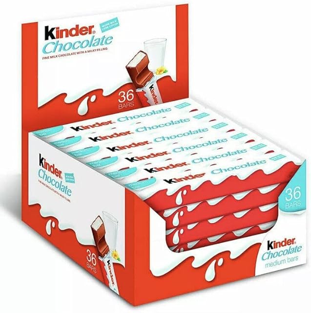 Kinder Chocolate Medium Bars, Bulk Chocolate Gift Box, Fine Milk Chocolate Bar with a Milky Filling, Pack of 36 x 21 g
