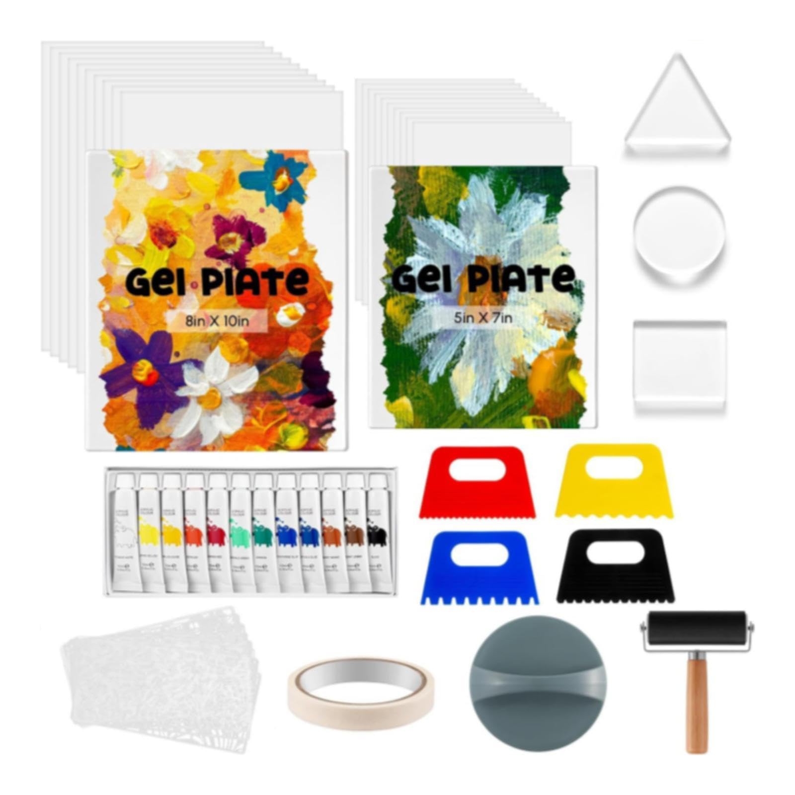 rockible Komplettes Gel-Druckplatten-Set mit Farbe und Werkzeugen, Bastelbedarf, wiederverwendbare Vorlagen für die Kartenherstellung – ideal für im