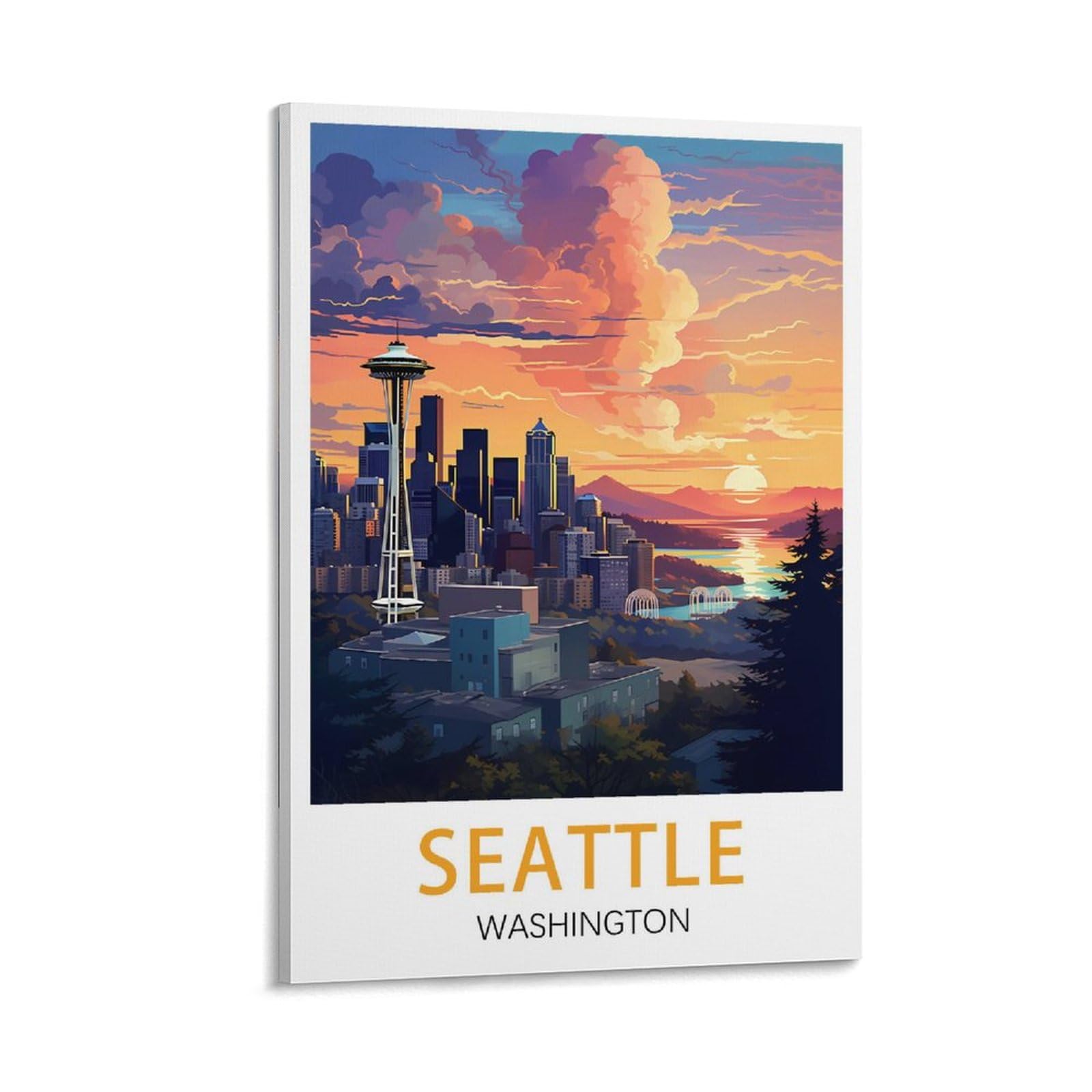 Orbana Frame-Style Seattle Washington Vintage Travel Poster 08X12inch(20X30cm) Canvas Print For Living Room, Bedroom, Dorm, Home, Office Wall Decoration