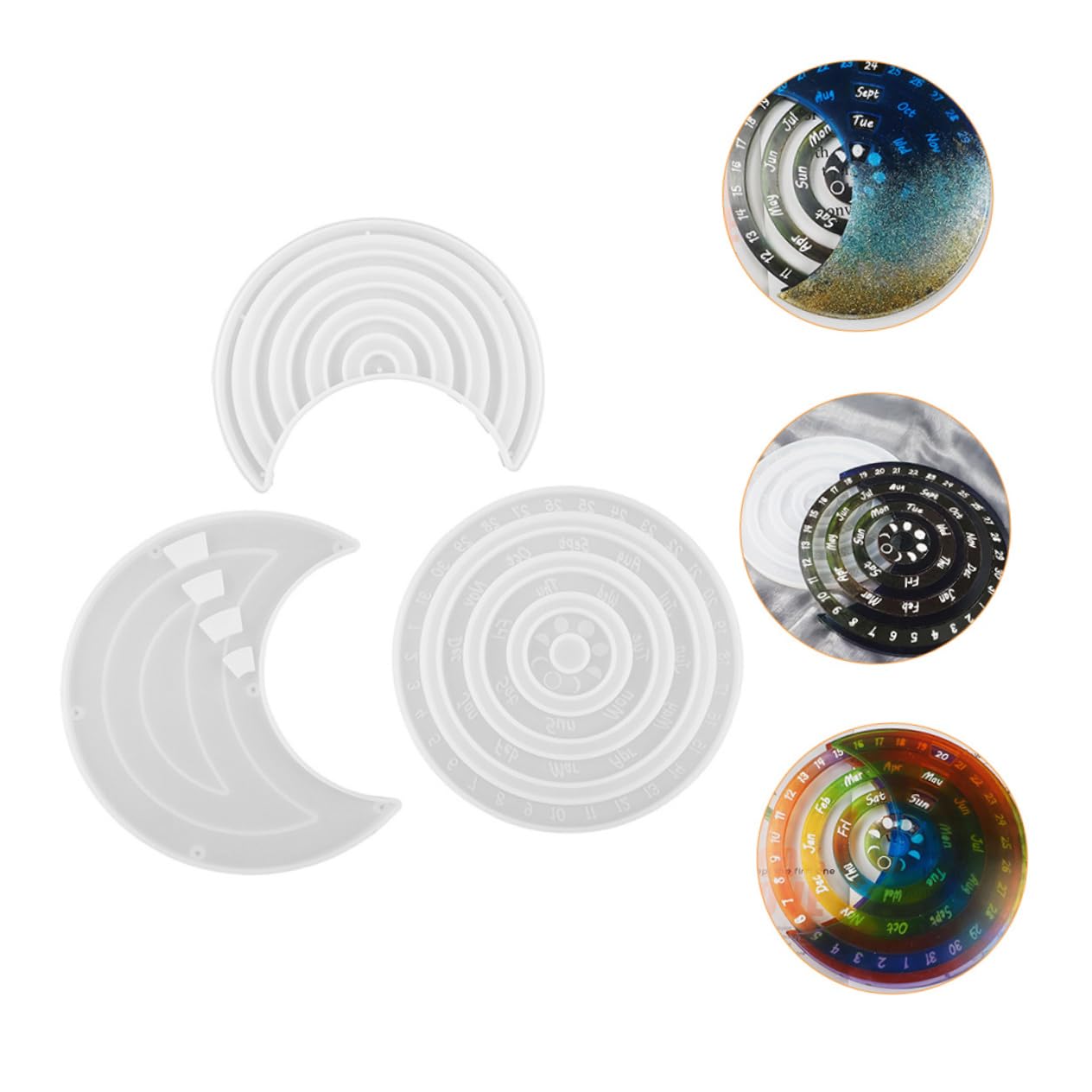 1 moule époxy de bureau rotatif en époxy pour décoration de calendrier - Moule rond à suspendre - Moule en silicone pour bricolage - Moule de moulage en gel de silice blanc