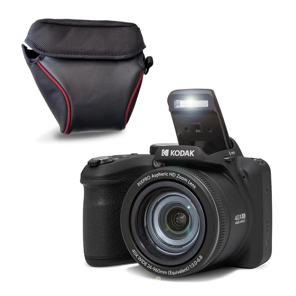 KODAK Pixpro Astro Zoom AZ405 + Funda Protectora - Cámara Digital Bridge, Zoom X40, Gran Angular de 24 mm, 20 megapíxeles, LCD 3, vídeo Full HD 1080p, OIS, Pila AA - Negro