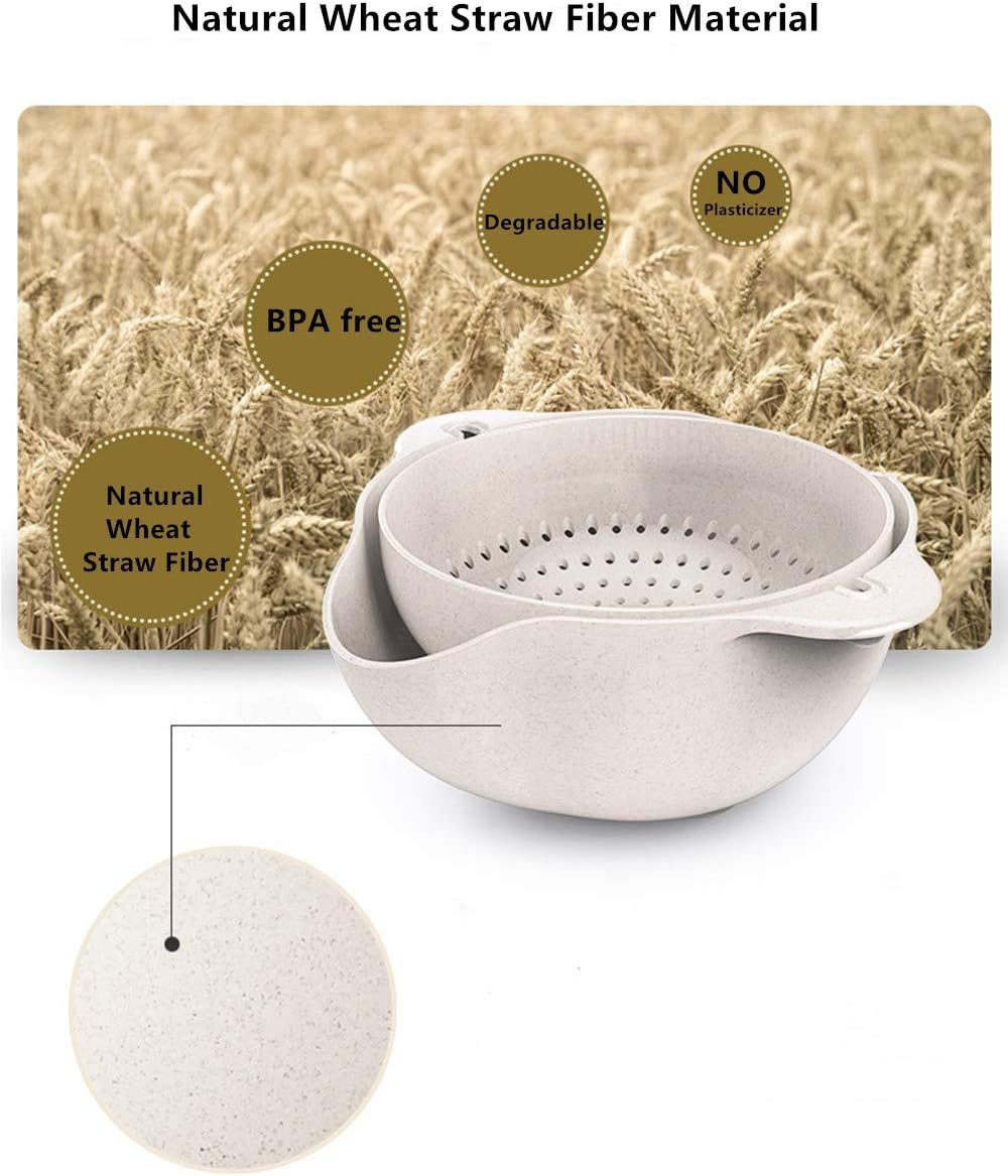 Fantasee Multifunctional Kitchen Rolling Colander, Double Layer Swivel Drainer 2 in 1 Fruit Drainer Bowl, Large Size Wheat color