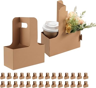 2 Cup Drink Carrier, 30 Sets White Cardboard Cup Holders | Cup Carriers for Drinks of 12-20 oz to Go Coffee Carriers with Handle, Drink Carriers 4 Cup