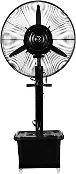 Industrial Pedestal Fan with Misting Function and Water Tank, Portable Misting Fan with Wheels, Heavy Duty Oscillating Stand Fan, Adjustable Height Floor Fan for Commercial Warehouse and Garage