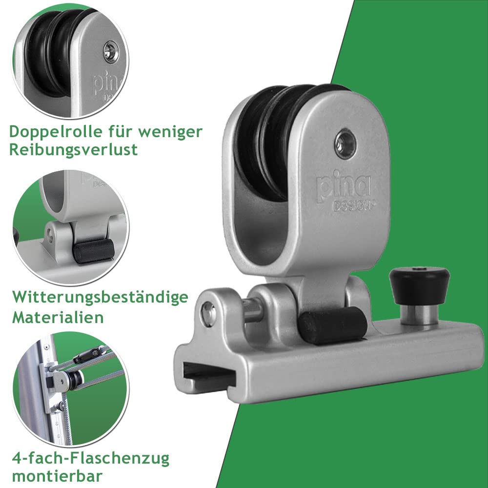 Gleitschlitten (Genua) mit Doppelrolle für Sonnensegel & 4-Fach-Flaschenzug