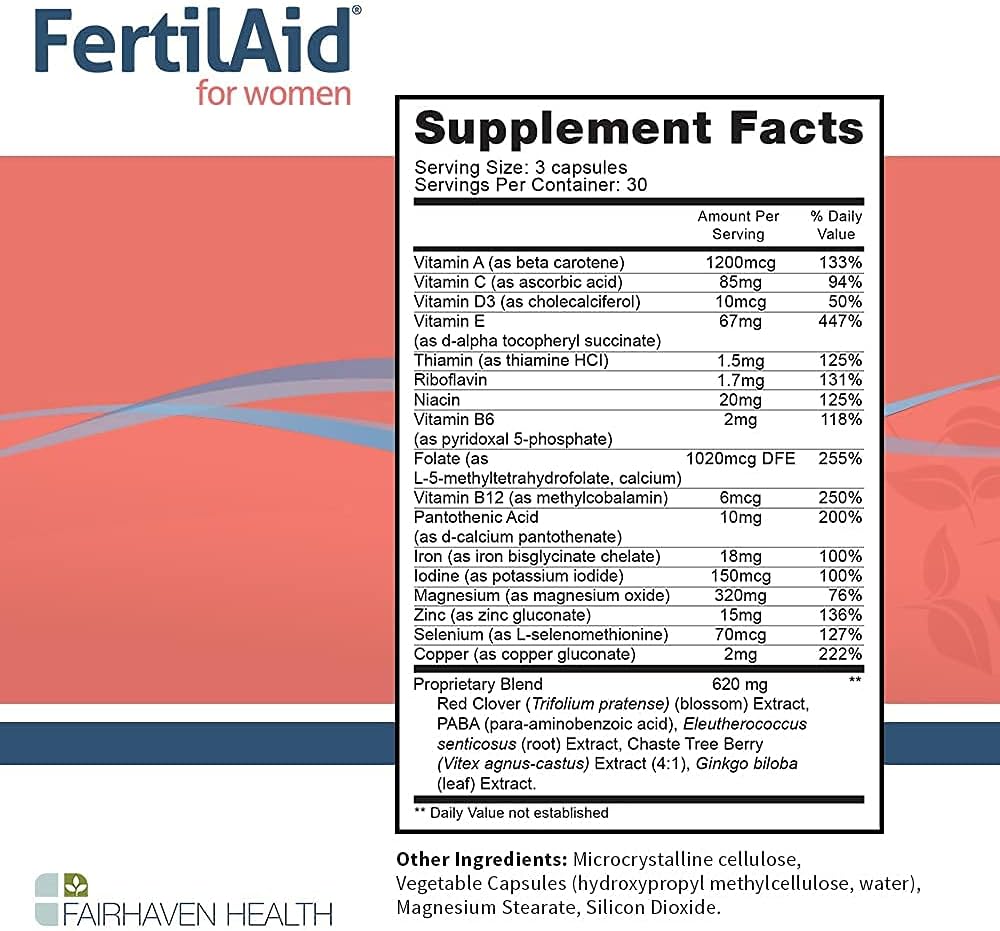 Fairhaven Health FertilAid for Women - Female Fertility Supplement, Prenatal for Her - Multivitamin with Vitex and Folate - Support Cycle Regularity and Ovulation - 1 Month Supply