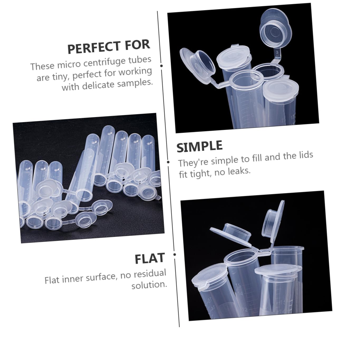Veemoon 100pcs Plastic Membrane Test Tubes Sturdy Sample Storage for Lab Use for Molecular Biology and Biochemistry Research Easy to Fill Tight Fitting Lids