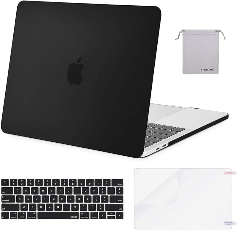 MOSISO Compatible with MacBook Pro 15 inch Case A1990 A1707, Black | Protective Crack-Resistant Plastic Peony Hard Shell Case&Keyboard Cover Skin& Screen Protector