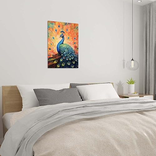 Miniatura 7 de COTAIL Lienzo sin marco para decoración de pared de dormitorio, oficina, 18 x 12 pulgadas, decoración de pared de pavo real azul para sala de estar