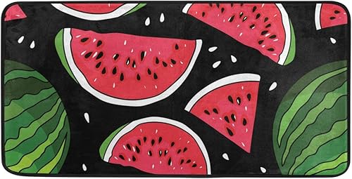 Miniatura 3 de Tapete de cocina de 39 x 20 pulgadas, color negro sandía, suave, tapete de baño, antideslizante, para decoración del hogar