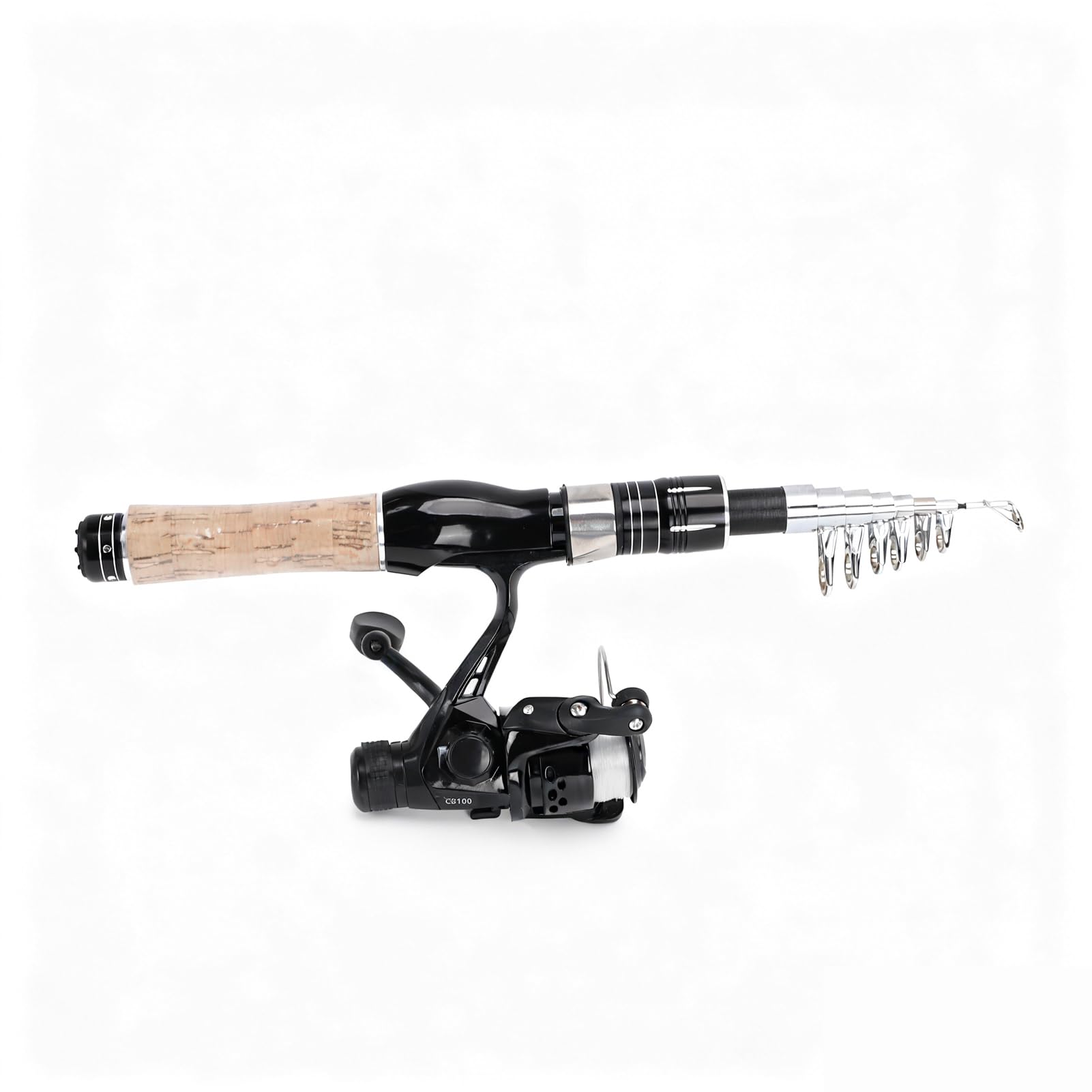 Alomejor Canne à Pêche Télescopique Combinée, Légère, Portable, Compacte, Conception de Voyage pour Lacs, Rivières, Ruisseaux, Idéal pour Les Pêcheurs, Matériau en Carbone, Kit de Moulinet CB100