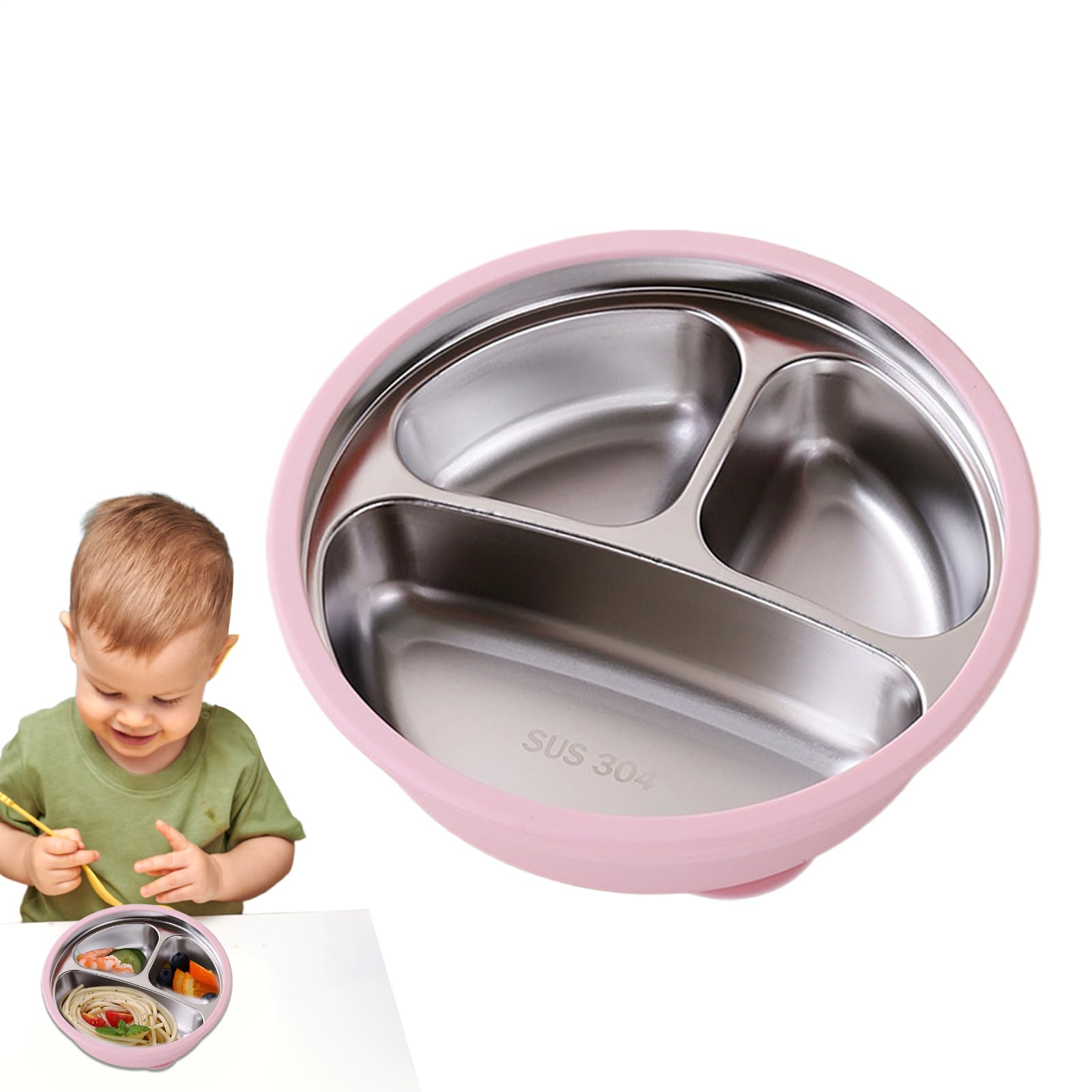 Podzielona Przyssawka - Naczynia Obiadowe ze Stali Nierdzewnej dla Maluchów,Odporne Na Upadki Naczynie Do Karmienia Do Użytku W Żłobku Na Kempingu I Na