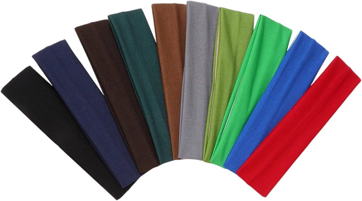 Headbands Sports Hair Bands Cotton Cloth Hair Warp Sweatbands Elastic Non-Slip for Sports Yoga Running Daily Workout for Women Girls 10pcs