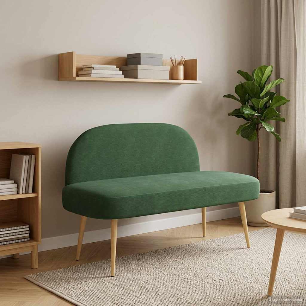Banc en tissu côtelé vert jungle et contreplaqué d'une grande élégance