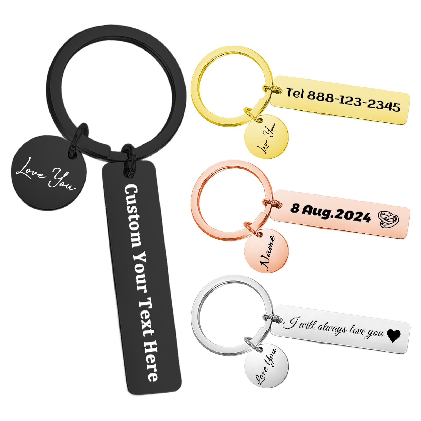 Custom Double Side Keychain, Personalized Engraved Name/Text Key Chain, Customized Keychains Gift for Boyfriend (Custom keychain-02)