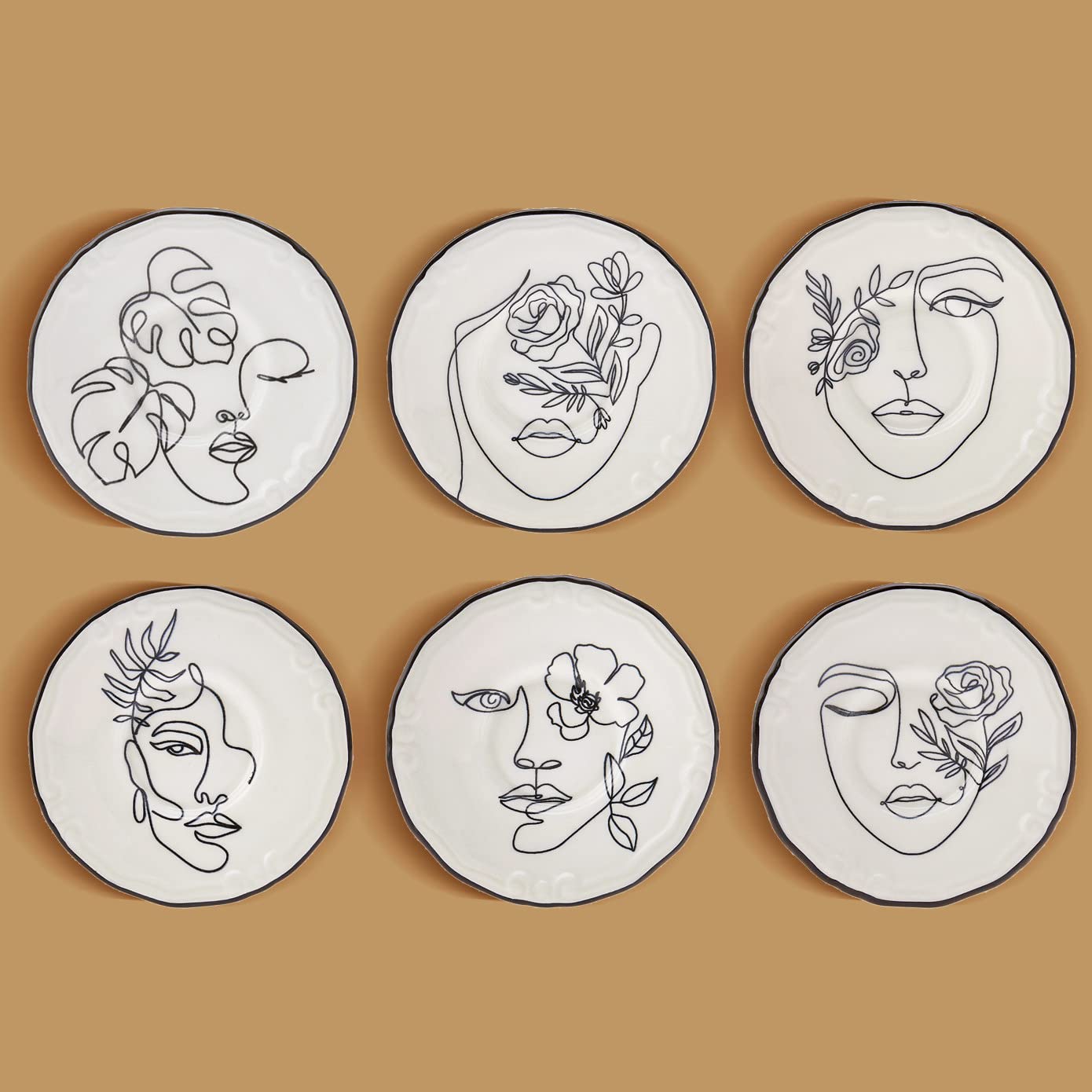 KARACA Assiettes à Gâteau Porcelaine Face 6 Pièces 6 Personnes Blanc Rondes 21 cm Plateaux à Dessert Pâtisserie Lavage Main Ne Passe Pas au Lave Vaisselle Ni Micro Ondes