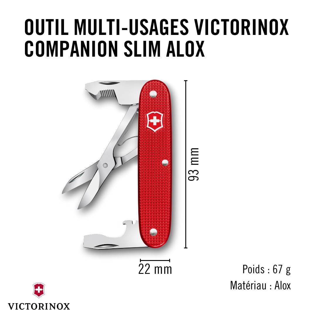 Victorinox Outil de Poche Companion Slim Alox, Outil Multifonction, 6 Fonctions, y c. Ciseaux, Ouvre-Emballage, Tournevis, Swiss Made, Rouge