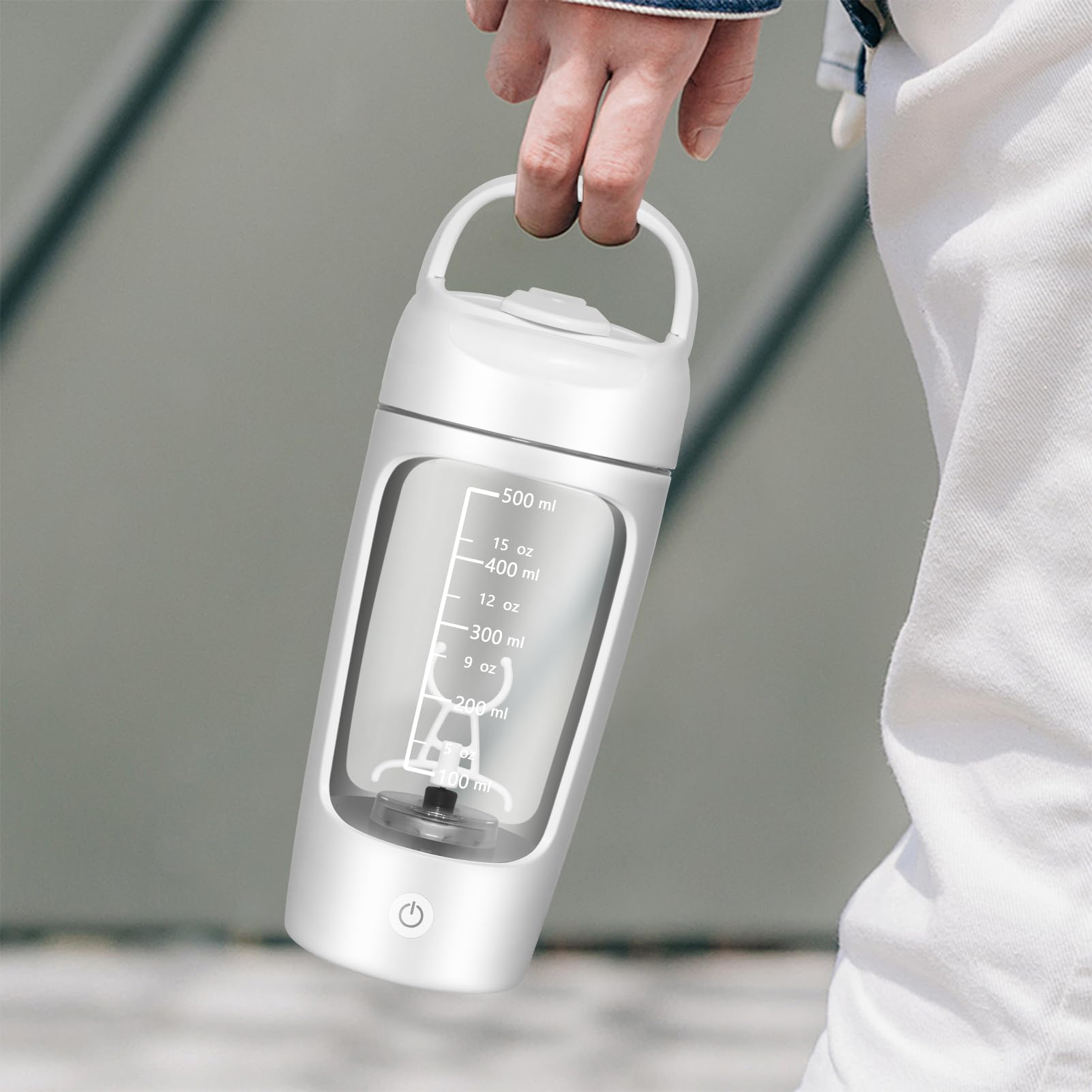 SOARFLY Shaker Proteine Elettrico, 650ml Bottiglia per Shaker per Proteine Ricaricabile USB C, Senza BPA, Shaker Elettrico per Frullati Proteici e Frullati Sostitutivi dei Pasti, Bianco