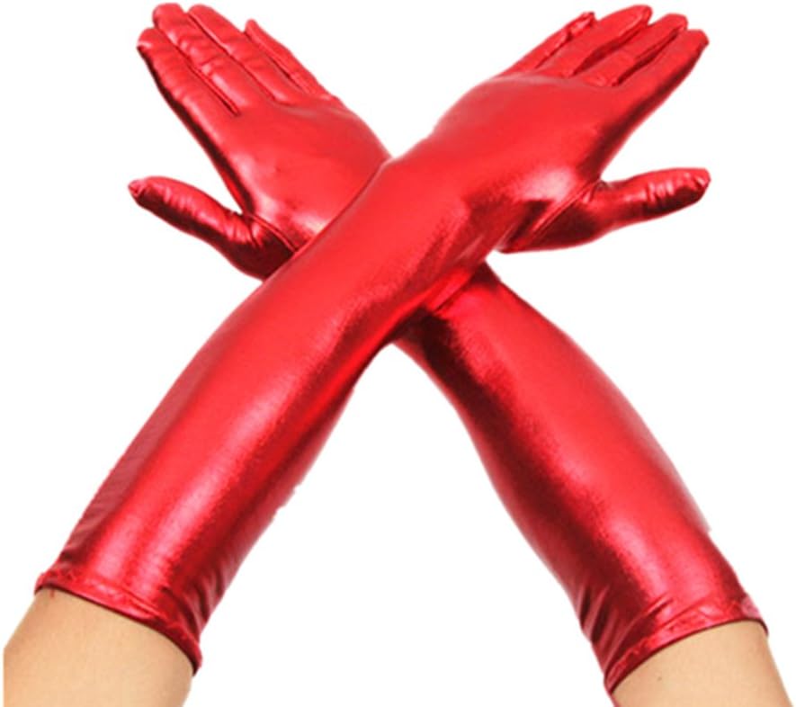 DreamHigh Women's 17" Long Metalic Satin Cosplay Finger Gloves
