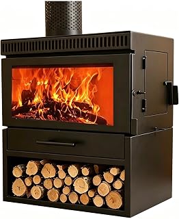 Wood-Burning Stove With Pre-Drying Log Rack