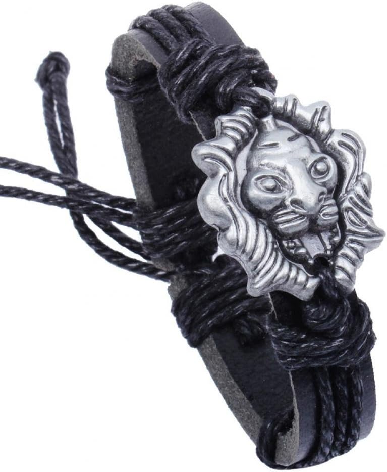 Darling Gifts The best sign of the constellation Leo coffee black leather bracelet bracelet bracelet with a string of wax rope braided hand(color:black)