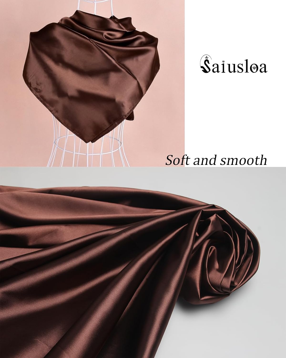 Saiusloa Solid Color Neck Scarf For Women Square Satin Head Scarves headband Bandanas 23.6× 23.6 inches image 4