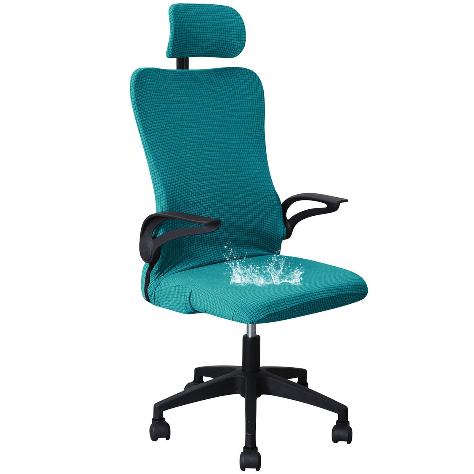 CLGTY Stretch Ergonomic Office Chair Cover with Headrest Cover-turquoise