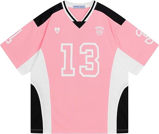 Aelfric Eden Jersey Shirts Color Blocking V-Neck Tee Oversized Vintage T Shirt Short Sleeve Casual Summer Tops