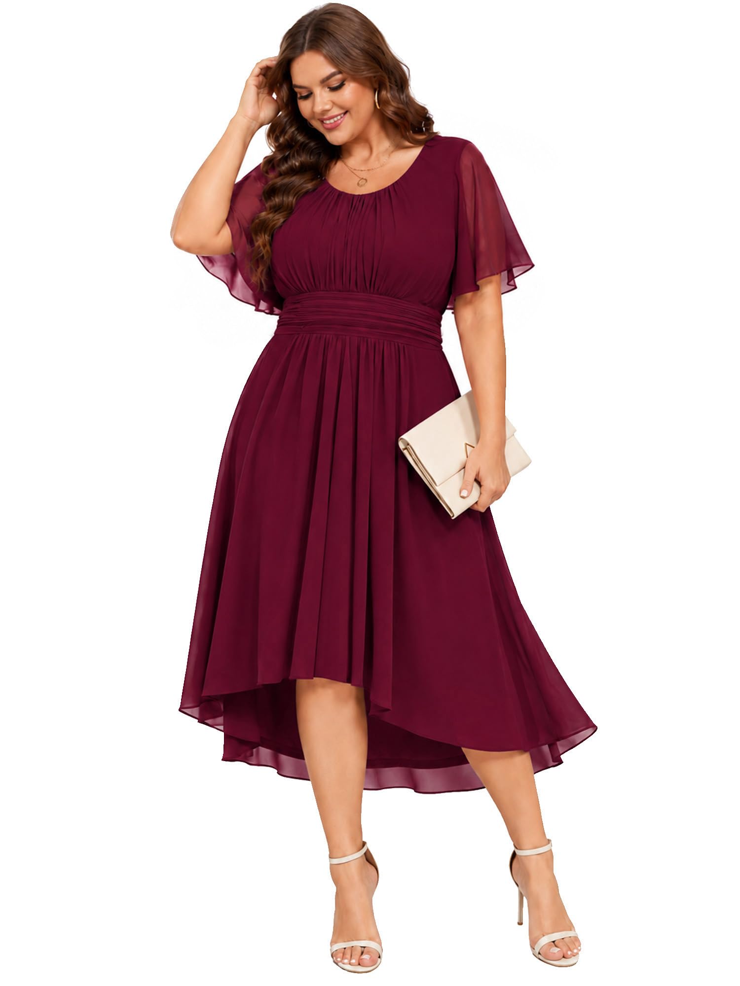 Ever-Pretty Women's Chiffon High Low Plus Size Cocktail Wedding Guest Dress