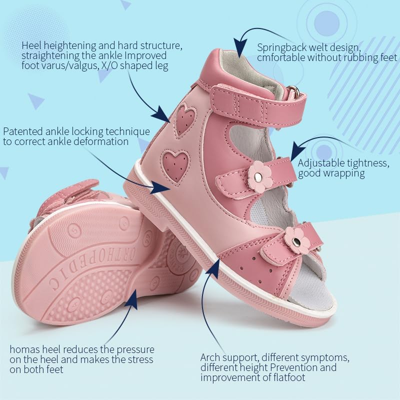 princepard Orthopedic Sandals for girls with Hollowed Out Heart Pattern,High-top AFO Shoes with Arch and Ankle Support - Image 4
