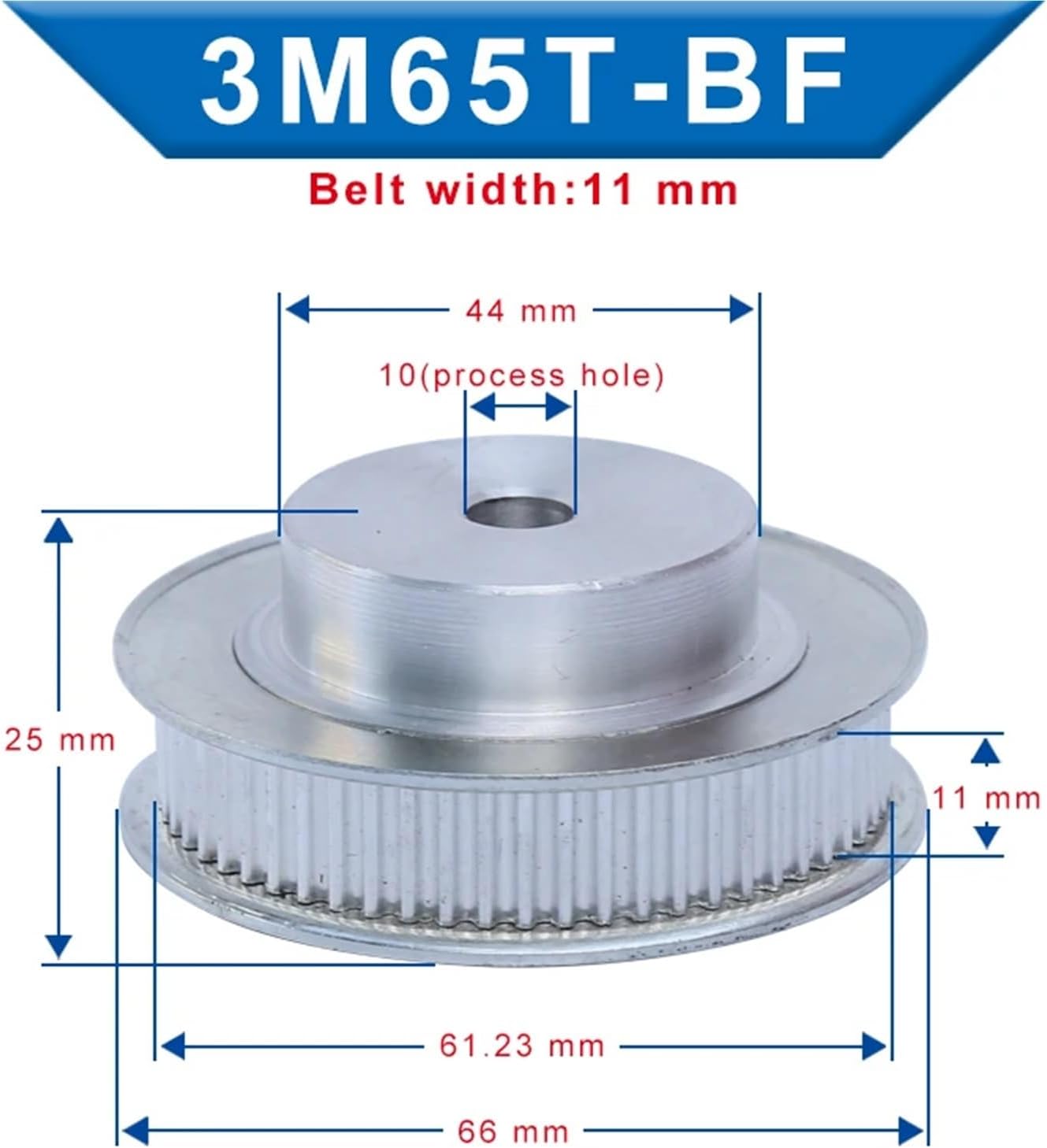 Pulley 3M-55T/60T/65T/70T Aluminum Material Belt Pulley Process Hole 6/10mm Slot Width 11mm for Width 10mm 3M-Timing Belt(55T-Rough Hole-6 mm)