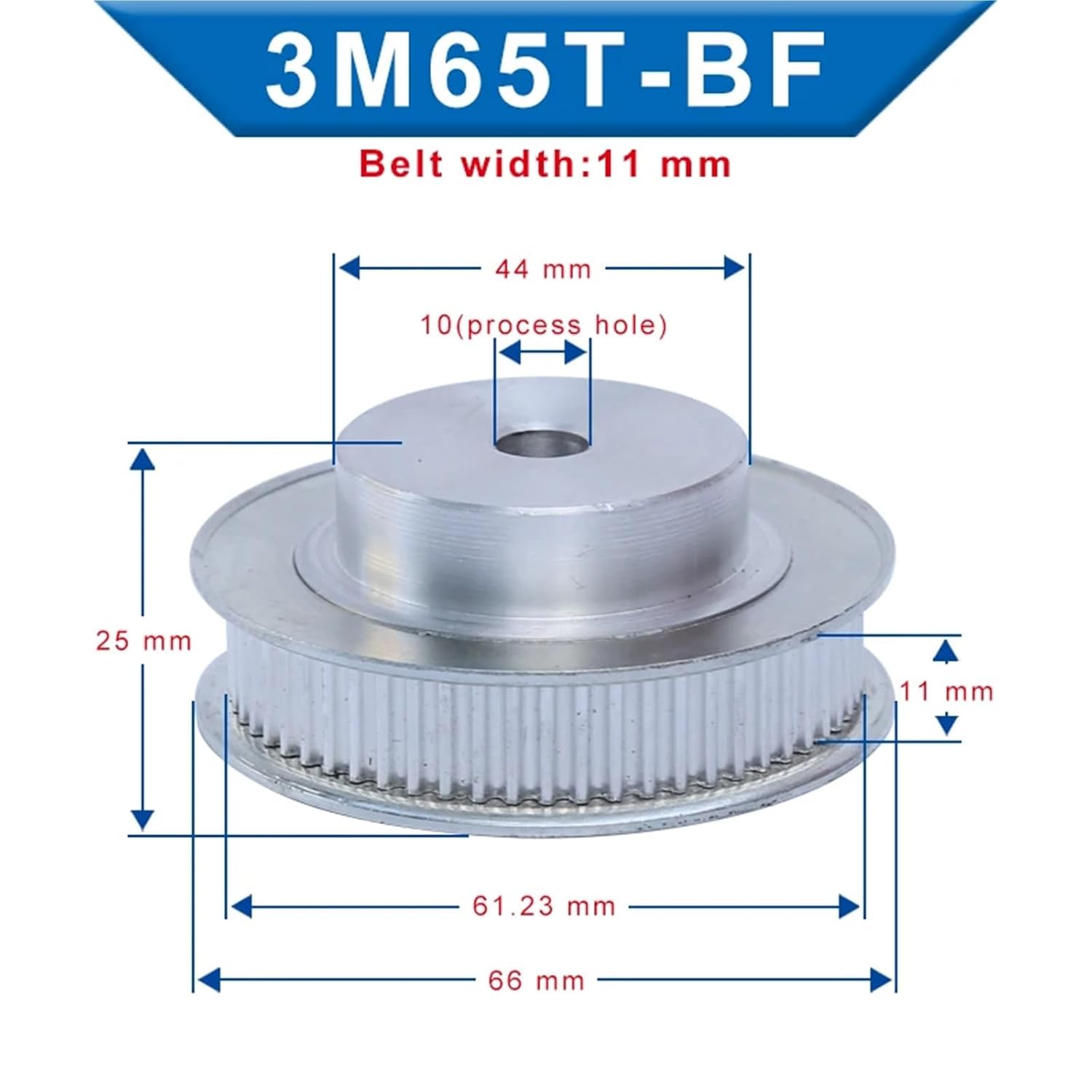 Pulley 3M-55T/60T/65T/70T Aluminum Material Belt Pulley Process Hole 6/10mm Slot Width 11mm for Width 10mm 3M-Timing Belt(60T-Rough Hole-6 mm)
