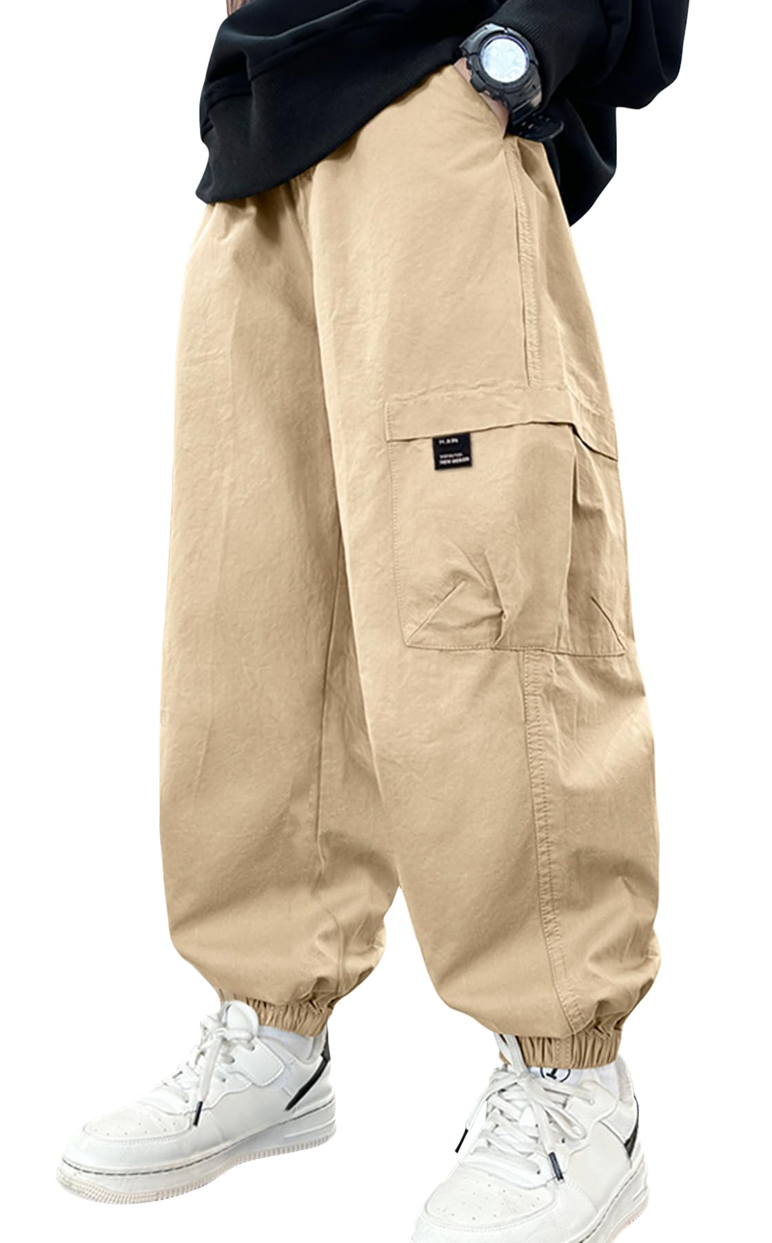 Boys Baggy Cargo Pants Cotton Blend Multiple Pockets Comfortable Breathable Soft Everyday Wear for School Outdoor Sports Autumn Fashion Trendy Casual Loose Kids Trousers 5-13 Years