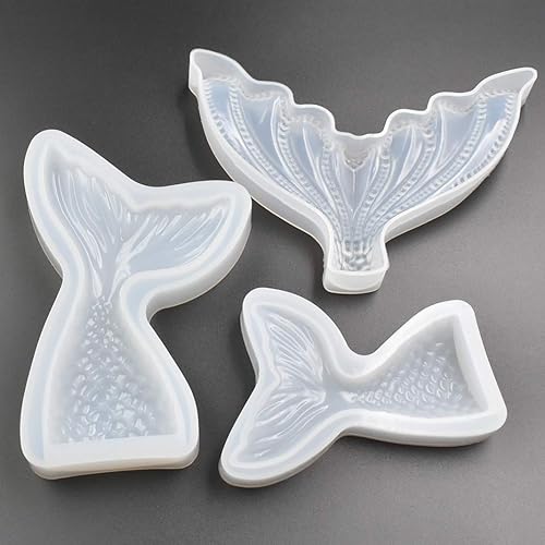 Molde epoxi de cola de pez de cristal de 3 estilos, cola de sirena de 4.7 x 3.3 in, pequeña 3.1 x 1.2 in, grande, 3.9 x 1.6 in, resina de fundición