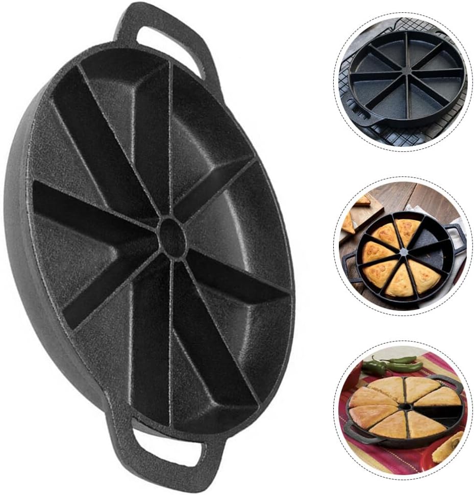 Cabilock Cast Iron Wedge Cornbread Skillet of Cornbread with Side Loop Handles Mini Cake Biscuit Pan Cookware for Biscuits, Muffins, Scones Baking