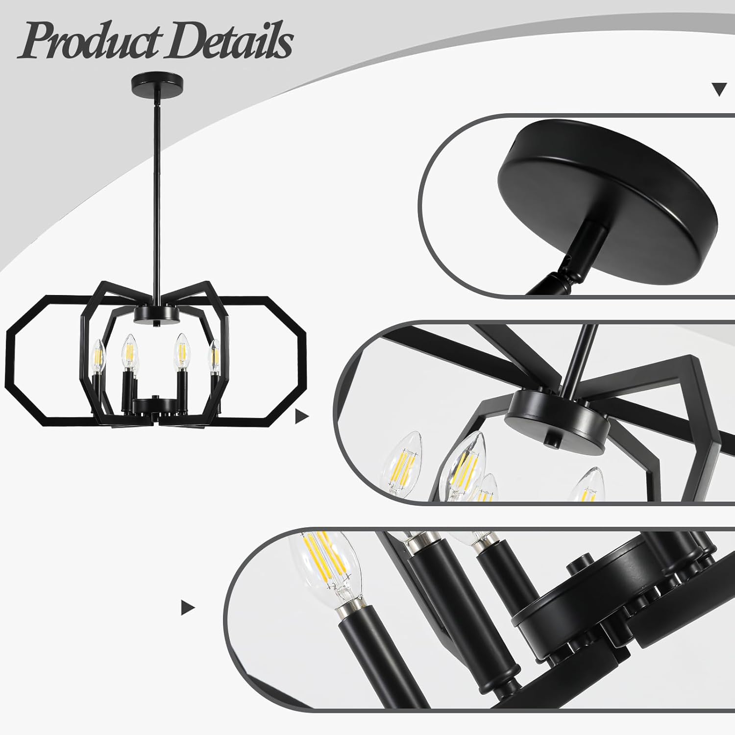 6-Light Black Chandelier, Modern Dining Room Light Fixture, Geometric Pendant Lights, Kitchen Island Metal Farmhouse Light Fixtures for Dining Room Entryway Foyer Hallway Living Room Kitchen