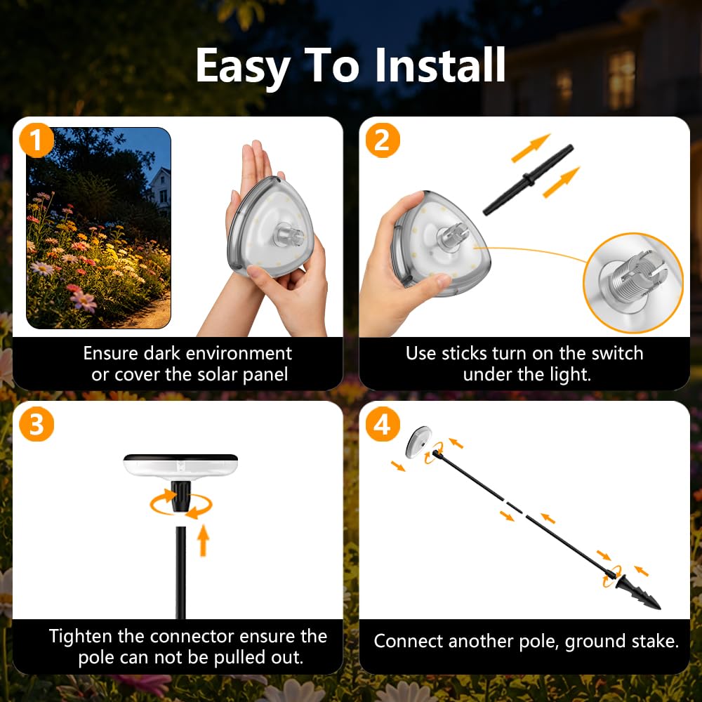Lampade solari per esterni, giardino, 4 pezzi, 34 lm, luce bianca calda, 1000 mAh, IP65, luci solari da giardino in ABS, accensione e spegnimento automatico, decorazione da giardino, per piante