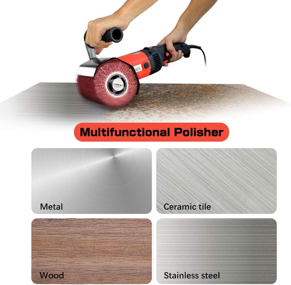 VENEKETY Handheld 1400W Metal Burnishing Machine,Electric Sander Polisher for Wood Stainless Steel Polishing with One Wheel,8 Variable Speed,Lock Switch,Auxiliary Handle 4