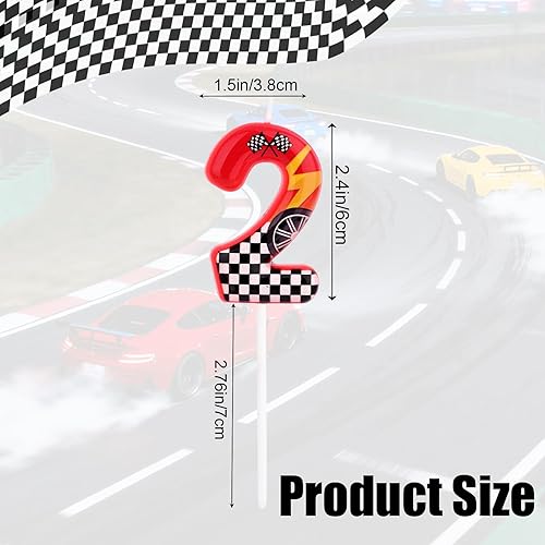 Miniatura 2 de Vela de cumpleaños con temática de autos de carreras, vela con número de auto de carreras, rueda a cuadros rojos, negros y blancos, decoración