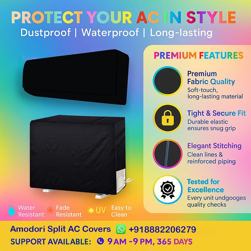 Image of Universal AC Outdoor Cover - Compatible with 1.5 & 2 Ton Split ACs, All-Season Protection (Solid Black)