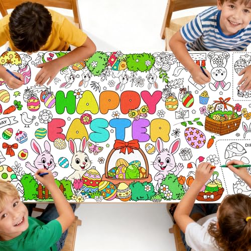 Enpato Easter Giant Coloring Tablecloth 75” x 31” Easter Coloring Poster Jumbo Paper Banner Crafts for Kids DIY Painting Drawing Banner/Tablecloth for School, Spring Theme Parties, Wall Decor