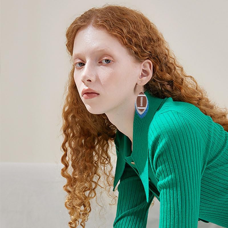 ONLYJUMP Colorful Layered Football Dangle Earrings For Women Glitter Faux Leather Football Sports Lover Teardrop Earrings Unique Fashion Sequined Leather Football Earrings Jewelry Gift - Image 2