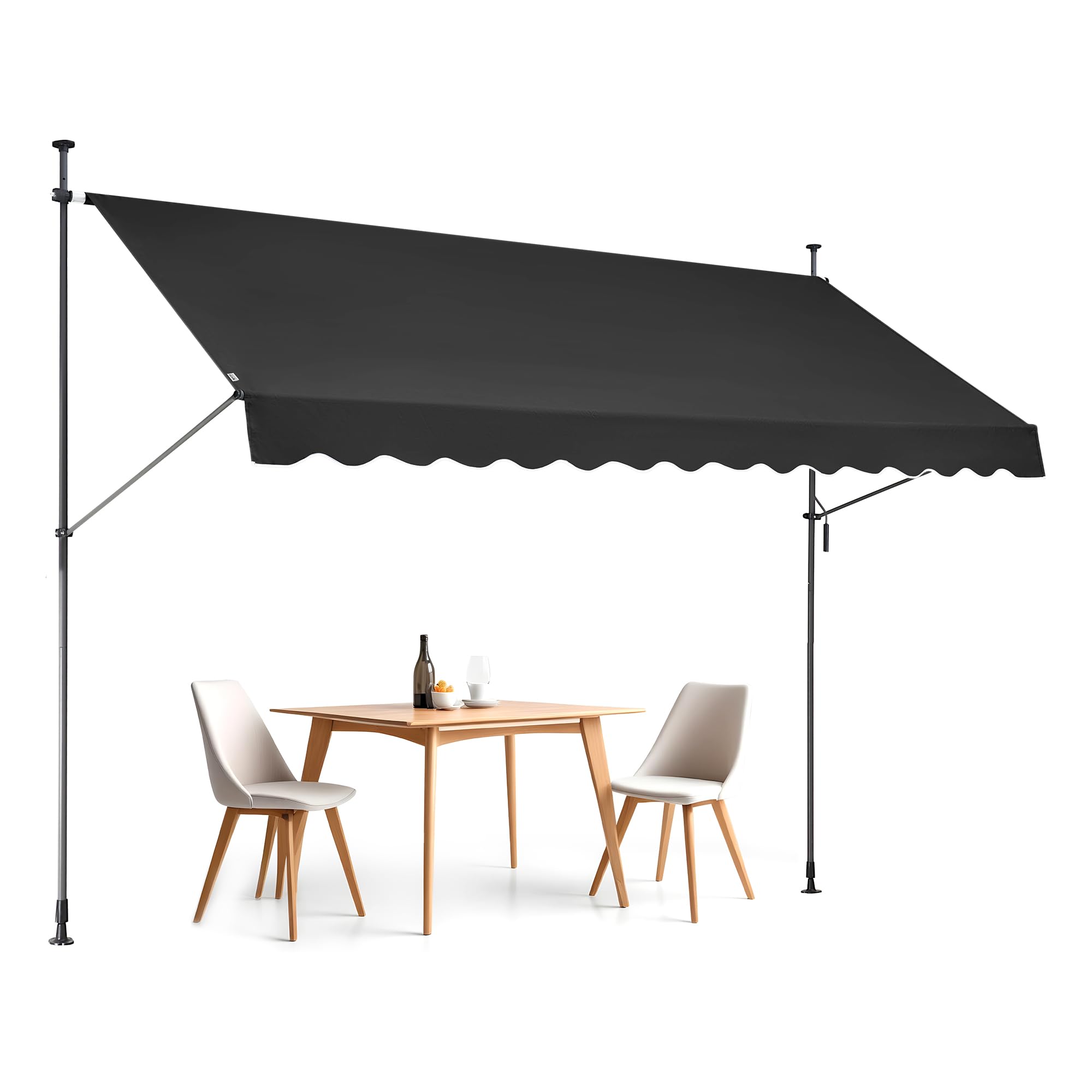 VEVOR Auvent de terrasse rétractable 350 x 120 cm, Store banne Manuel avec manivelle, Hauteur réglable 218-310 cm, abri Pare-Soleil extérieure de Balcon résistant aux UV, pour Patio/Balcon/Cour, Noir