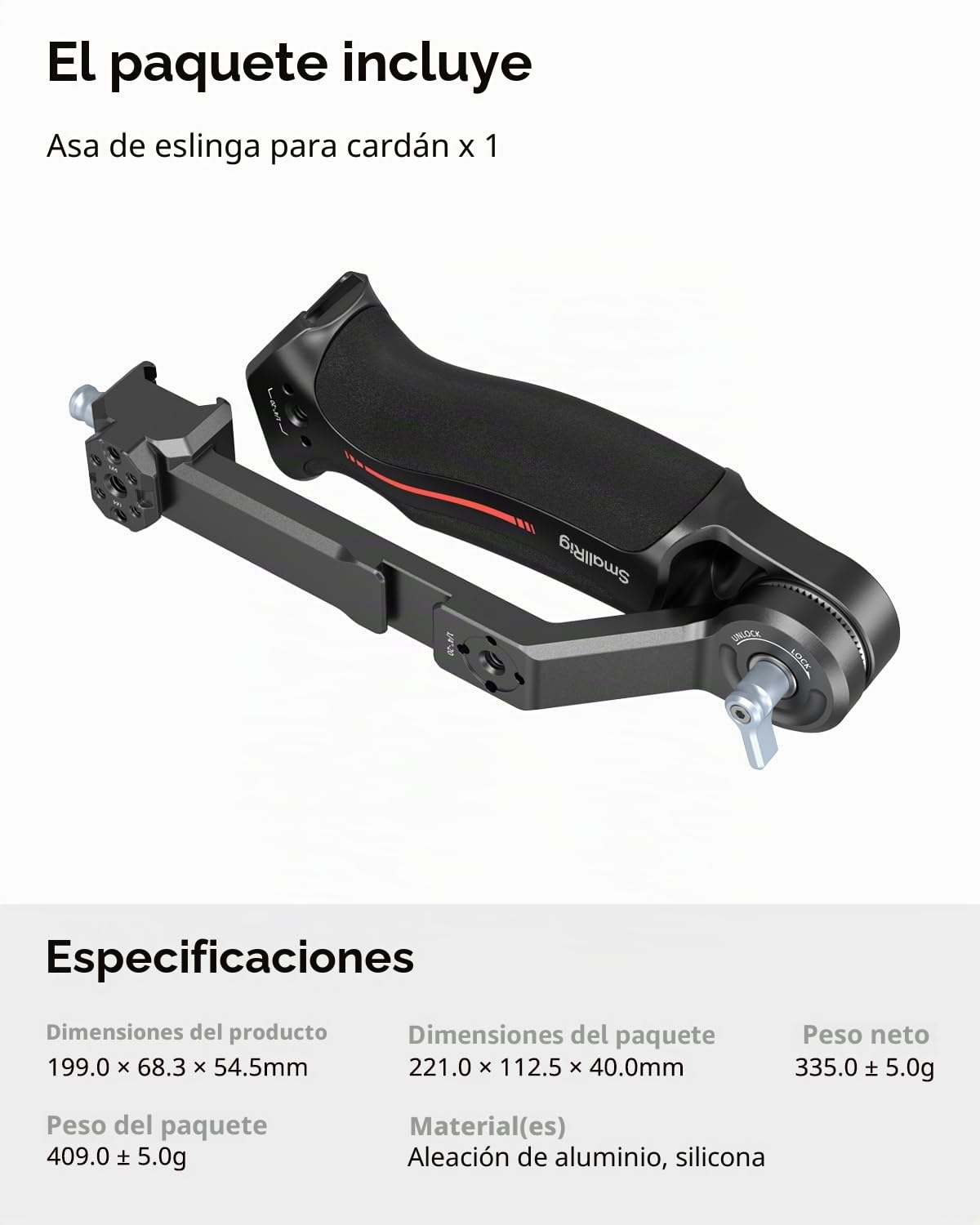 SMALLRIG Empuñadura de Correa para Gimbal DJI RS 2/RSC 2/RS 3/RS 3 Pro/RS 3 Mini/RS 4/RS 4 Pro/RS 4 Mini, Ajustable para Ángulos Bajos, con Enchufe QD