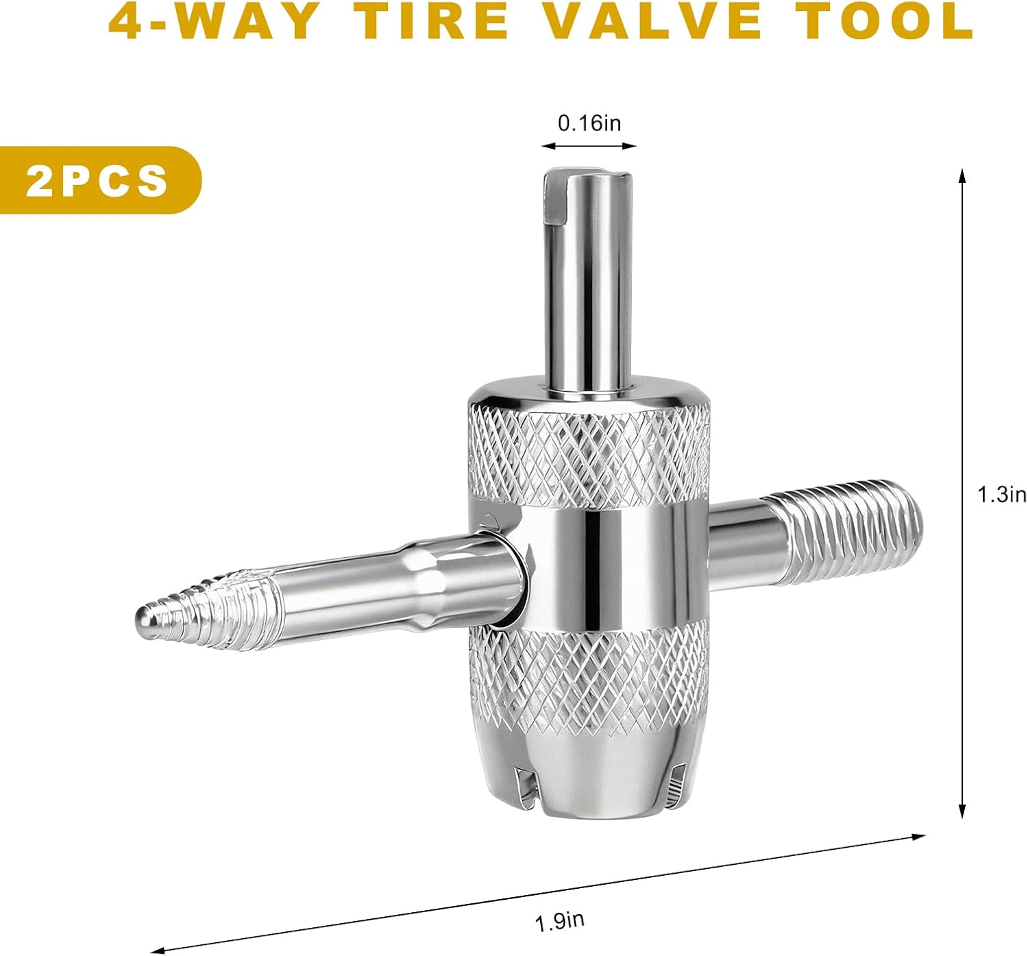 2 PCS 4-Way Tire Valve Tool, 4-in-1 Multifunctional Car Stem Core Puller Tyre Repair Tools, 4 Way Valve Core Remover Installer Repair Wrench for Cars Bicycles Motorcycles (Silver)