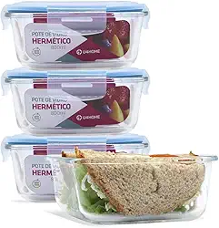 KIT 4 Potes de Vidro Quadrado com Tampa Hermética 800ml Cor:Azul (QH)