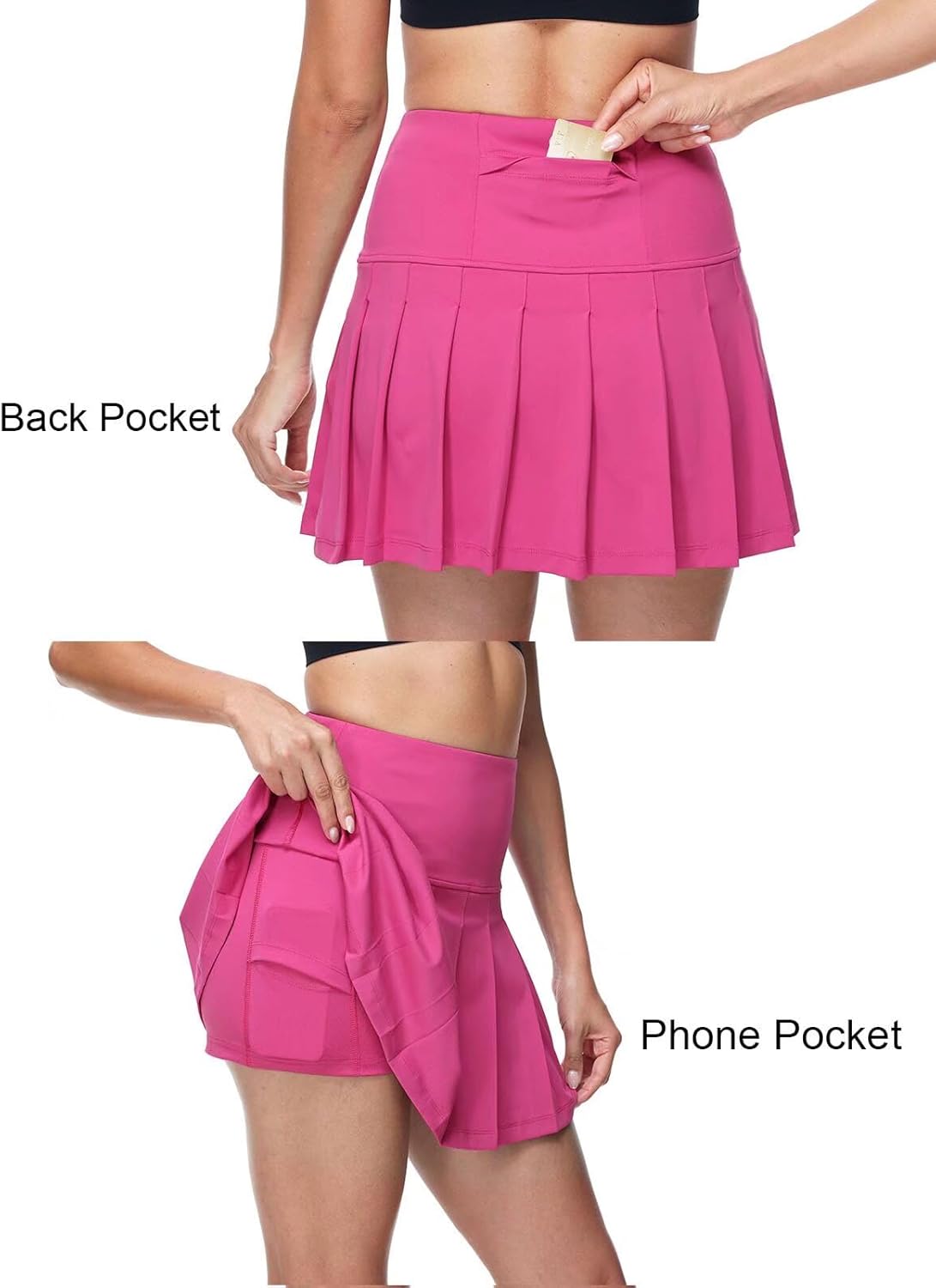 Pdbokew Women's Tennis Skirt 3 Pockets Pleated Tennis Skort Mini Skirt