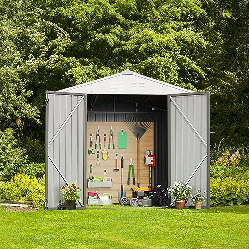 Image of Devoko Outdoor Storage Shed 8 x 6 FT Lockable Metal Garden Shed Steel Anti-Corrosion Storage House with Single Lockable Door for Backyard Outdoor Patio (Gray)