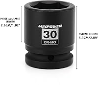 Vista 5 de MIXPOWER Zócalo de impacto poco profundo de 3/4", 1.181 in, CR-MO, métrico, 6 puntos, tuerca de eje de grado de impacto para una fácil extracción