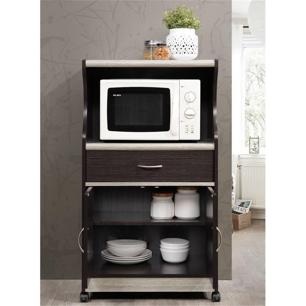 Amazon.com: Hodedah Microwave Contemporary Wooden Kitchen Cart in
